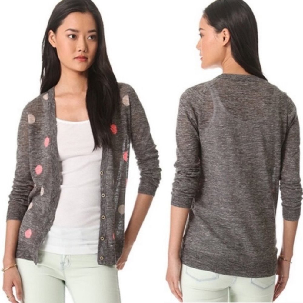 Madewell Fairweather Double‎ Dot Linen Cardigan Sweater Grey Pink Size XS Boho